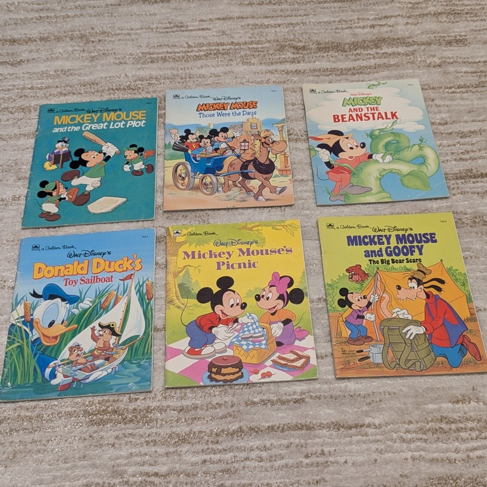 Golden Book Disney 6pc Lot Mickey Mouse Donald Duck Goofy Paperback Junk Journal
